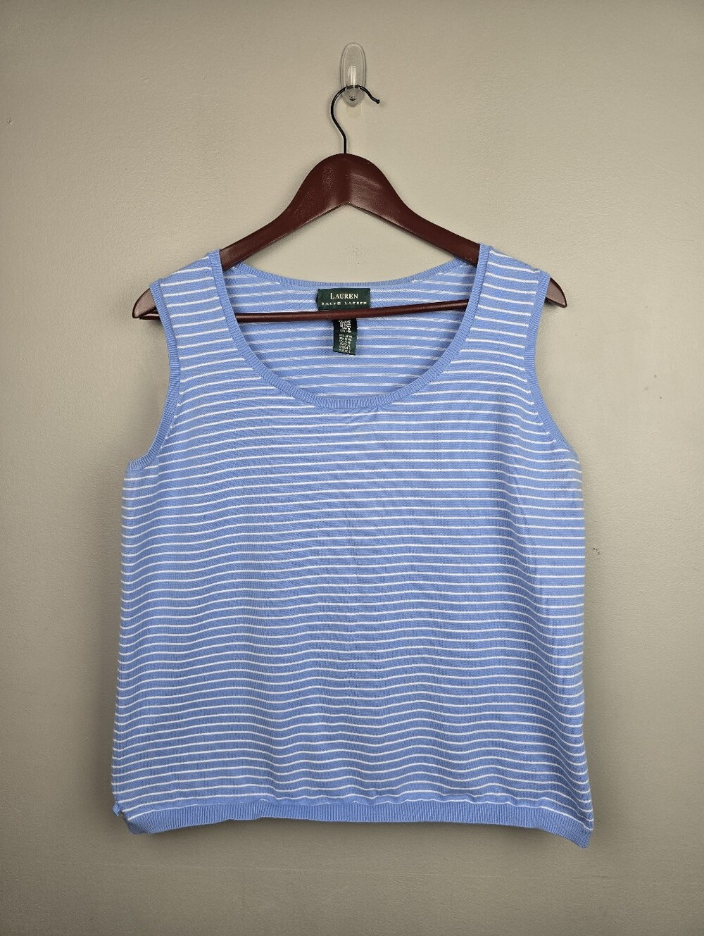 Lauren Ralph Lauren Striped Knit Sweater Vest Top Blue White Womens Plus Size 1X